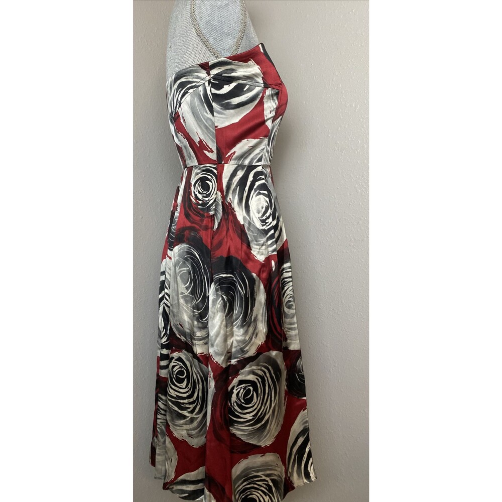 Laundry by Shelli Segal Dress Strapless with pleats red black silver Roses 2 - Picture 4 of 12
